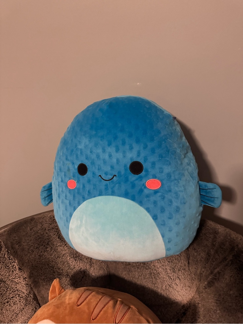 Squishmallows Blue Plush Whale Pillow with Pink Cheeks